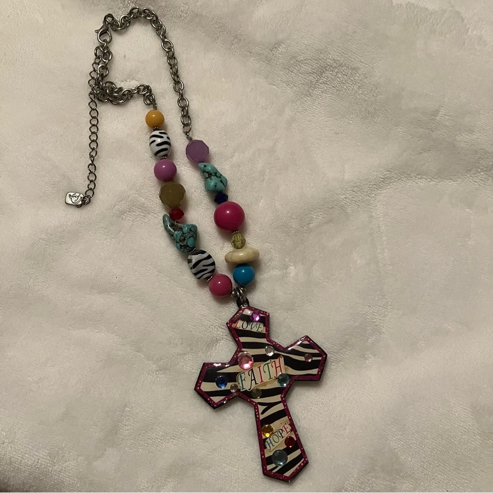 Chunky beaded cross necklace, Faith, Love, Hope